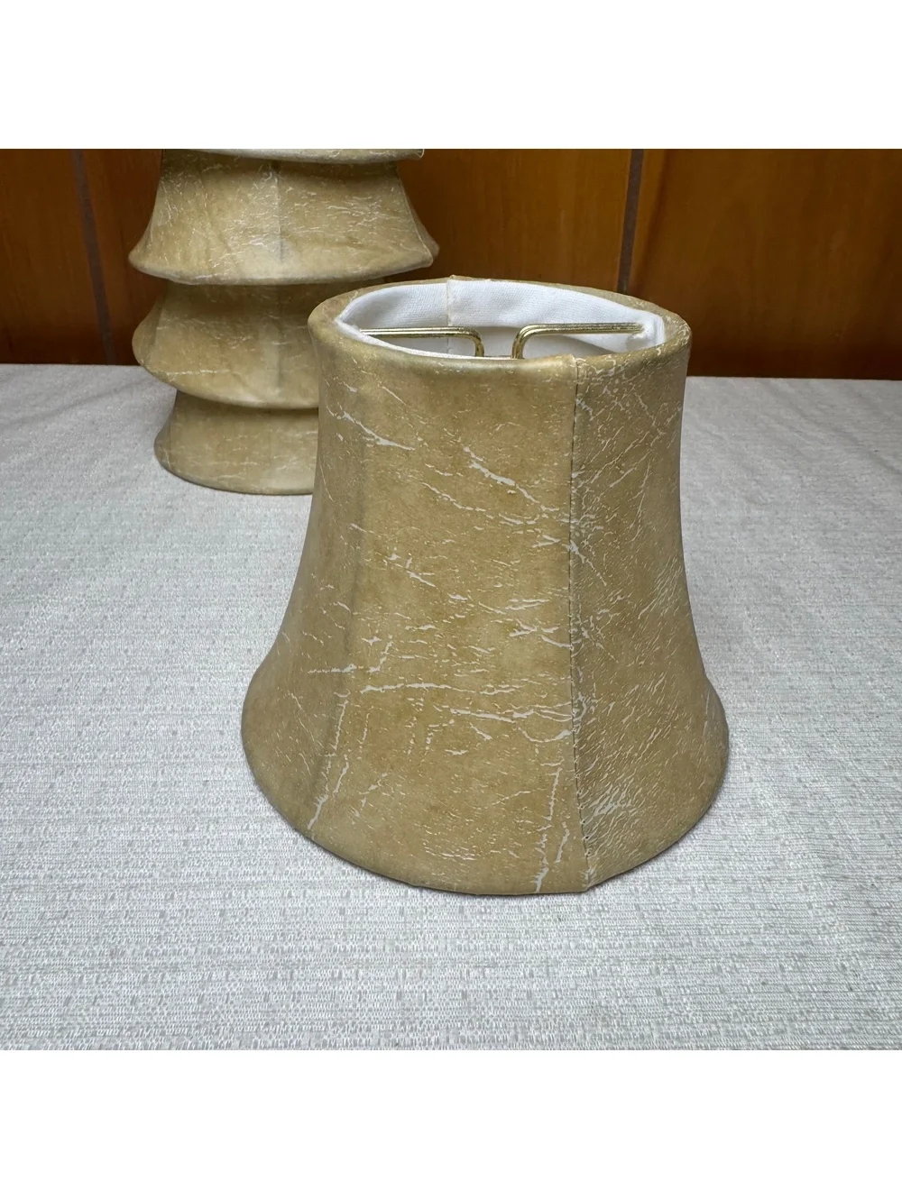 Small Beige Faux Leather Bell Lamp Shade 5 Inch Clip On Vintage Style